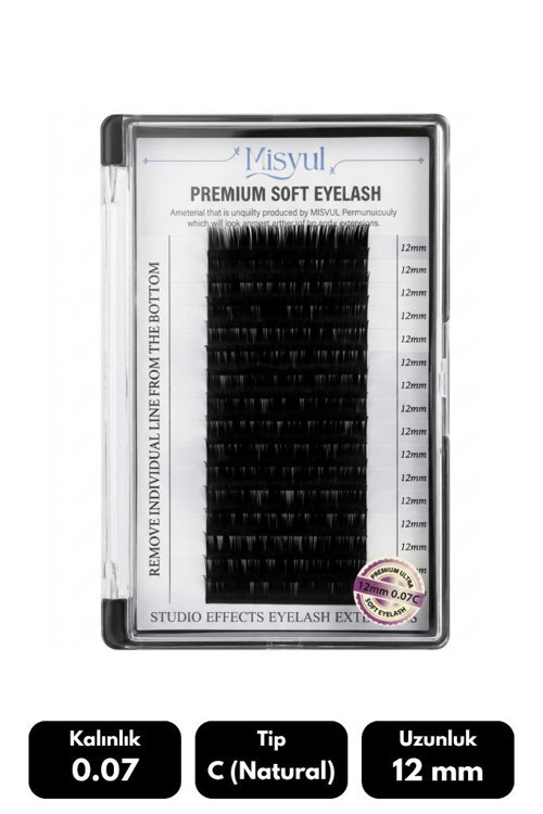 0.07C Natural Kıvrım 12 mm Soft Eyelash Doğal İpek Kirpik 16'lı