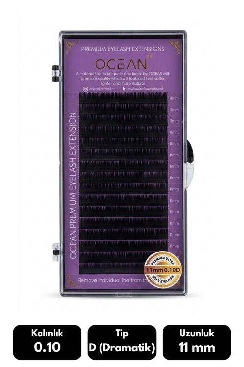Ocean 0.10D Dramatik Kıvrım 11 mm Soft Eyelash Doğal İpek Kirpik 16'lı