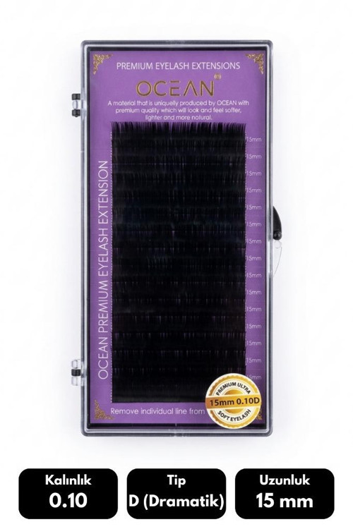 Ocean 0.10D Dramatik Kıvrım 15 mm Soft Eyelash Doğal İpek Kirpik 16'lı