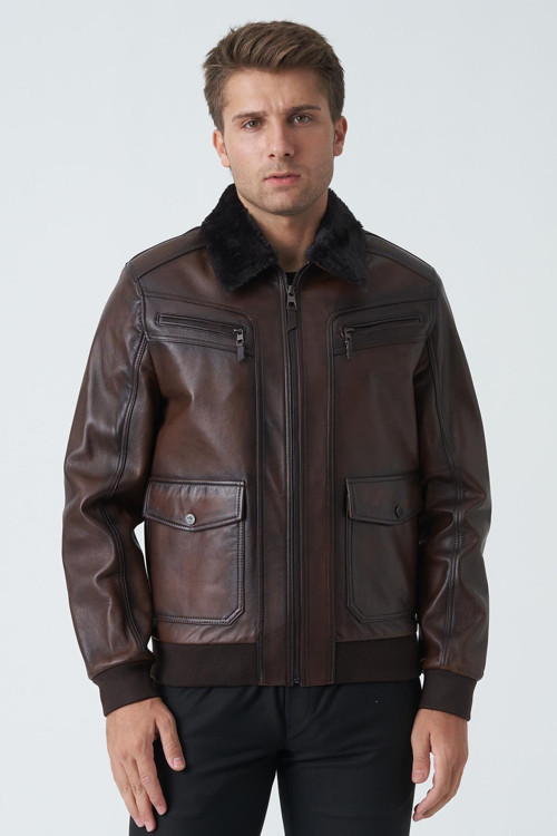 Armagh 5005 Slim Fit Torba Cep Kuzu Derisi Mont Fındık