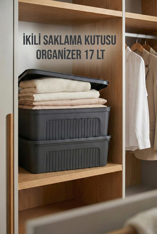 Füme 2'Li 17 LT Ünit Saklama Kutusu & Çok Amaçlı Ev Ve Gardırop Düzenleyici Organizer