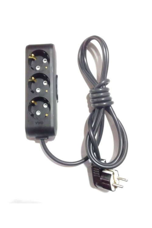 Ekonomik Siyah 3'lü Topraklı Çocuk Korumalı Grup Priz 6 Metre Kablo