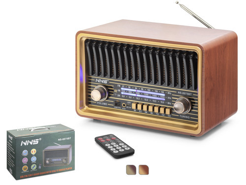 NS8075BT Bluetooth Nostaljik FM Radyo TWS USB TF AUX Kumandalı Hoparlör - Kahverengi