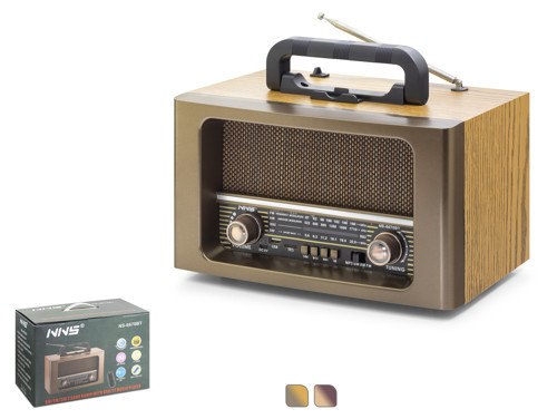NS6670BT Bluetooth Nostaljik FM Radyo TWS USB TF AUX Kumandalı Taşınabilir Hoparlör - Kahverengi