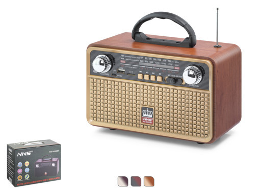 NS8096BT Bluetooth Nostaljik FM Radyo TWS USB TF Taşınabilir Hoparlör - Kahverengi