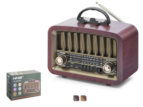 NS6639BT Bluetooth Nostaljik FM Radyo TWS USB TF AUX Taşınabilir Hoparlör - Kahverengi