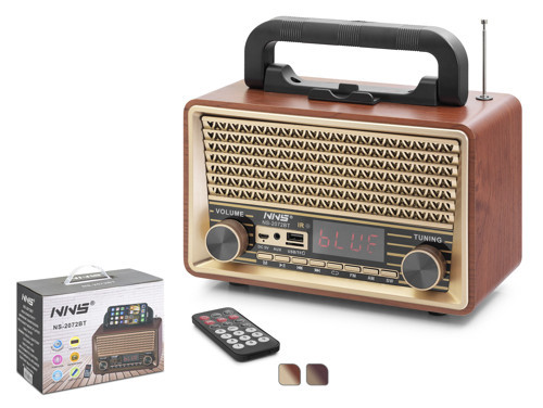 NS2072BT Bluetooth Nostaljik FM Radyo USB TF AUX Kumandalı Taşınabilir Hoparlör - Kahverengi