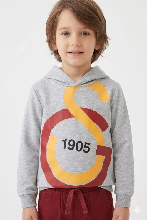 Lisanslı Büyük Logo Gri Çocuk Sweat