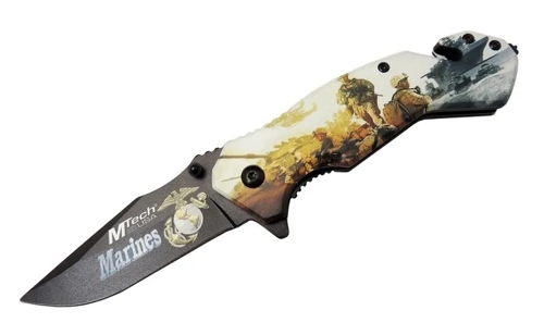 4 23 2 Marines Kurtarma / Kamp Çakı 20cm - Yarı Otomatik, Kemerlikli, Cam Kırma Ve İp Kesme Atlı