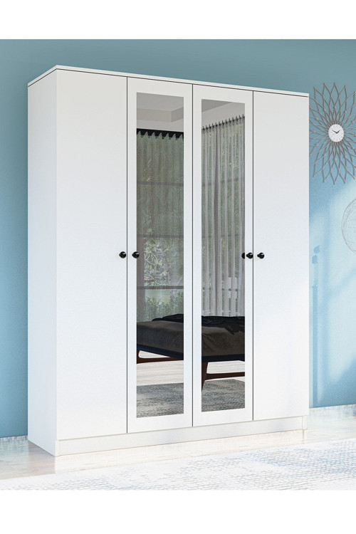 Gm 053 Hayal 4 Kapılı Aynalı Düğme Kulplu Gardırop