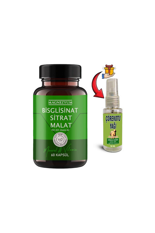 Magnezyum 1 Ad Bisglisinat Magnezyum Sitrat Malat & Vitamin B2 B3 B6 Caps 60Lı + Çörek Otu Yağ