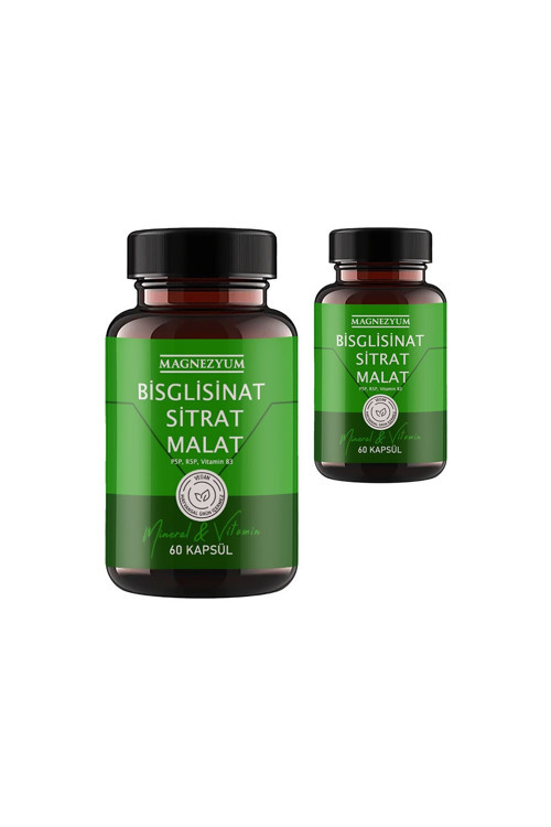 Magnezyum 2 Kutu Bisglisinat Magnezyum Sitrat Malat & Vitamin B2 B3 B6 Ve Mineral Kapsülleri 60Lı