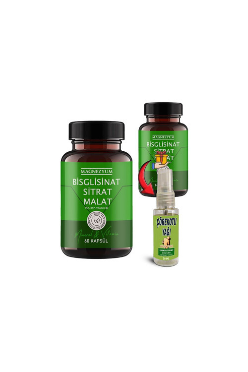 Magnezyum 2 Ad Bisglisinat Magnezyum Sitrat Malat & Vitamin B2 B3 B6 Caps 60Lı + Çörek Otu Yağ