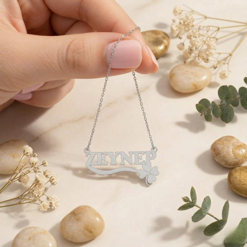 Dört Yapraklı Yonca İsim Kolye 925 Ayar Gümüş Kişiye Özel Harfli Kolye Altın Gümüş Rose Renk Minimalist Şans Kolyesi