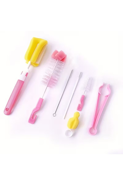 7 Parça Biberon Temizleme Fırça Seti Bebek Biberon ve Emzik Temizlik Aparatları (Pembe)