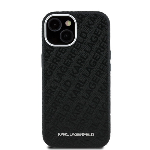 İphone 15 Kılıf Karl Lagerfeld Lisanslı Pu Deri Damgalı Metal Yazı Logolu Kapak