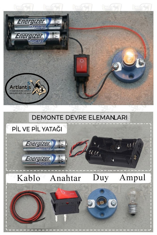 Paralel Basit Elektrik Devresi 1 Paket Deney Seti Eğitici Elektrik Devresi Duy Ampul Anahtar Pil Yatağı