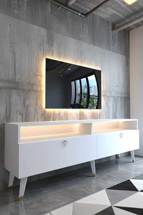 RESİTAL LEDLİ TV SEHPASI - LED IŞIKLI - GOLD BEYAZ - GL9016-1
