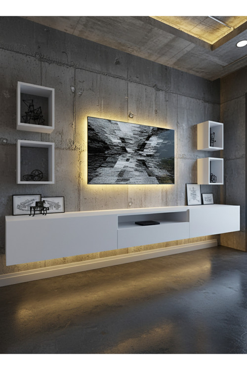 RESİTAL DUVARA MONTE LEDLİ 270 CM TV ÜNİTESİ DUVAR RAFLI - LL6026-1