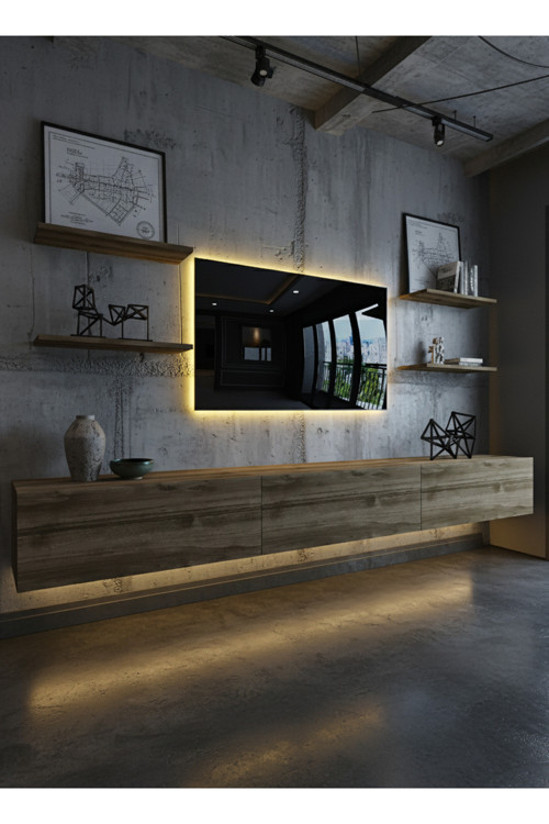 RESİTAL DUVARA MONTE LEDLİ 270 CM TV ÜNİTESİ DUVAR RAFLI - LL6036-2