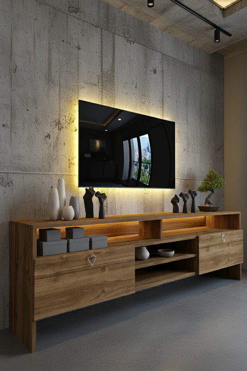 RESİTAL LEDLİ TV SEHPASI - LED IŞIKLI - SİLVER CEVİZ - SL9032-2