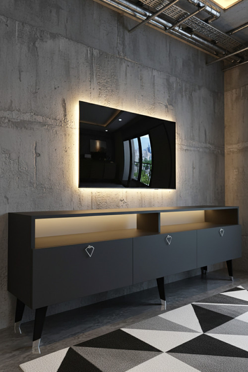 RESİTAL LEDLİ TV SEHPASI - LED IŞIKLI - SİLVER ANTRASİT - SL9017-4