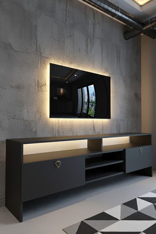 RESİTAL LEDLİ TV SEHPASI - LED IŞIKLI - GOLD ANTRASİT - GL9032-4