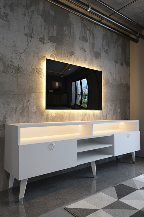 RESİTAL LEDLİ TV SEHPASI - LED IŞIKLI - SİLVER BEYAZ - SL9030-1