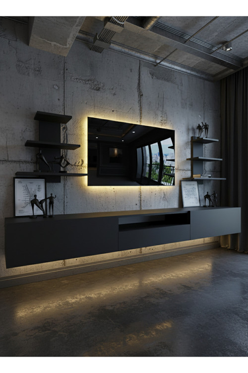 RESİTAL DUVARA MONTE LEDLİ 270 CM TV ÜNİTESİ DUVAR RAFLI - LL6039-4
