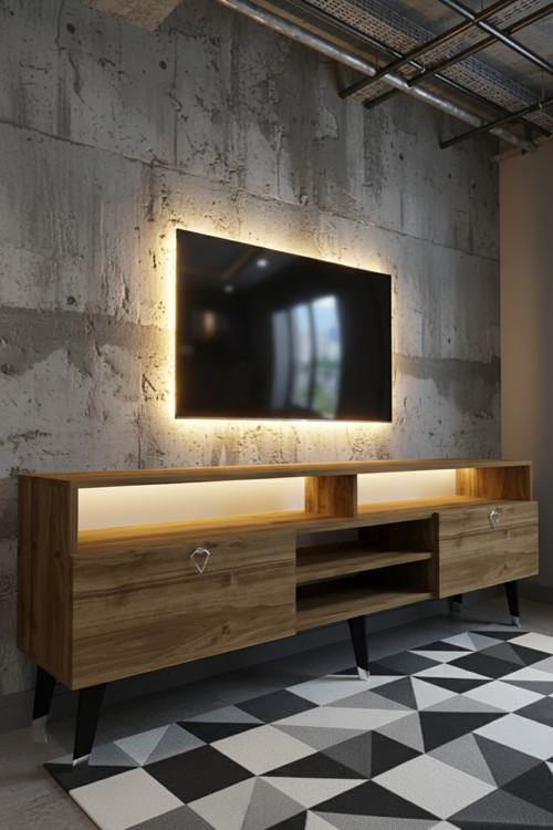 RESİTAL LEDLİ TV SEHPASI - LED IŞIKLI - SİLVER CEVİZ - SL9030-2