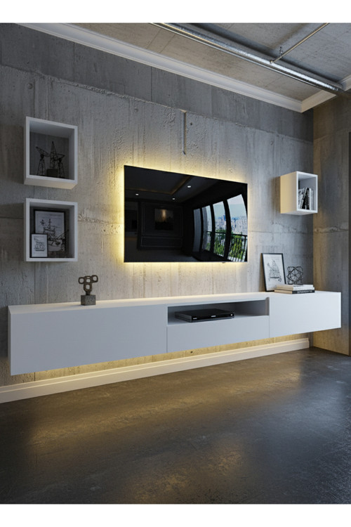 RESİTAL DUVARA MONTE LEDLİ 270 CM TV ÜNİTESİ DUVAR RAFLI - LL6027-1