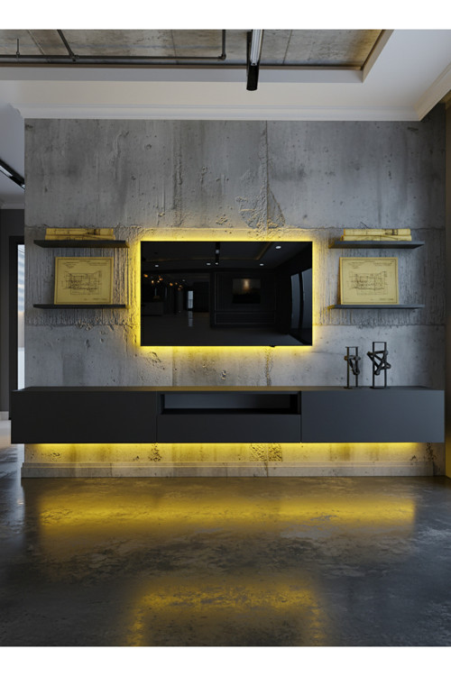 RESİTAL DUVARA MONTE LEDLİ 270 CM TV ÜNİTESİ DUVAR RAFLI - LL6034-4