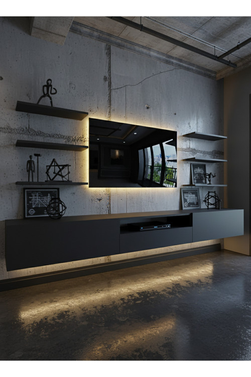 RESİTAL DUVARA MONTE LEDLİ 270 CM TV ÜNİTESİ DUVAR RAFLI - LL6033-4