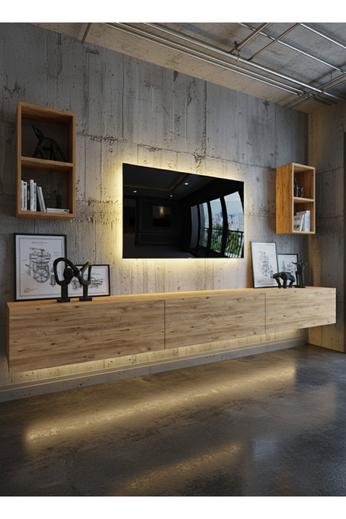 RESİTAL DUVARA MONTE LEDLİ 270 CM TV ÜNİTESİ DUVAR RAFLI - LL6030-6