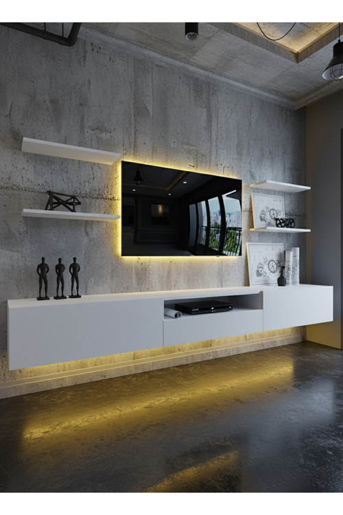 RESİTAL DUVARA MONTE LEDLİ 270 CM TV ÜNİTESİ DUVAR RAFLI - LL6034-1