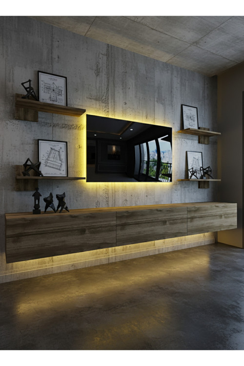 RESİTAL DUVARA MONTE LEDLİ 270 CM TV ÜNİTESİ DUVAR RAFLI - LL6044-2