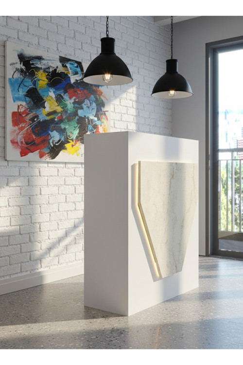 Resital Ledli Karşılama Bankosu G-90 cm Ofis Kasa Resepsiyon Masası BANKO-001-1-8