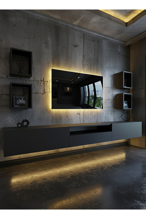 RESİTAL DUVARA MONTE LEDLİ 270 CM TV ÜNİTESİ DUVAR RAFLI - LL6026-4