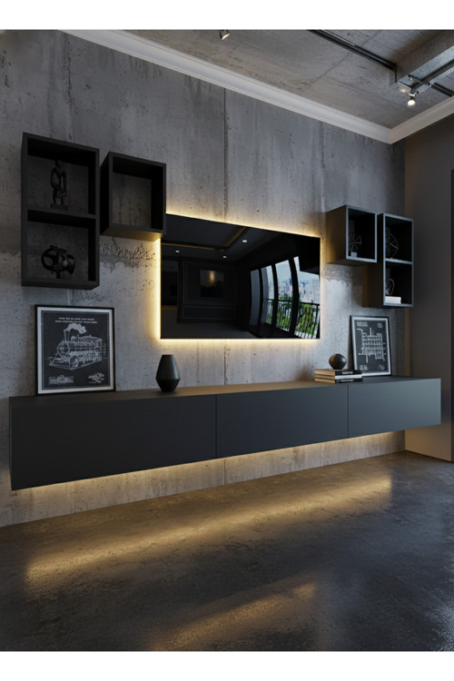 RESİTAL DUVARA MONTE LEDLİ 270 CM TV ÜNİTESİ DUVAR RAFLI - LL6029-4