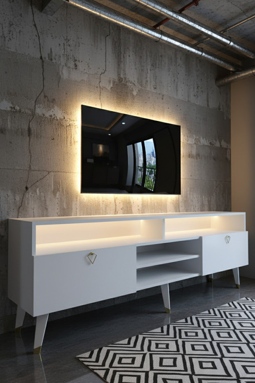RESİTAL LEDLİ TV SEHPASI - LED IŞIKLI - GOLD BEYAZ - GL9030-1