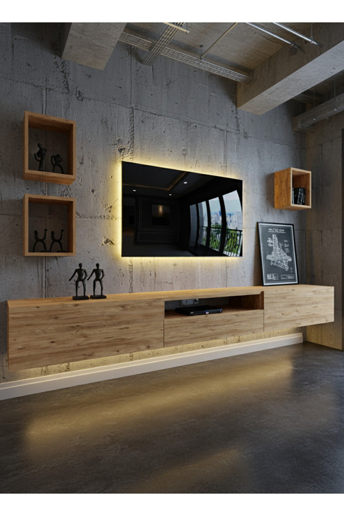 RESİTAL DUVARA MONTE LEDLİ 270 CM TV ÜNİTESİ DUVAR RAFLI - LL6027-6