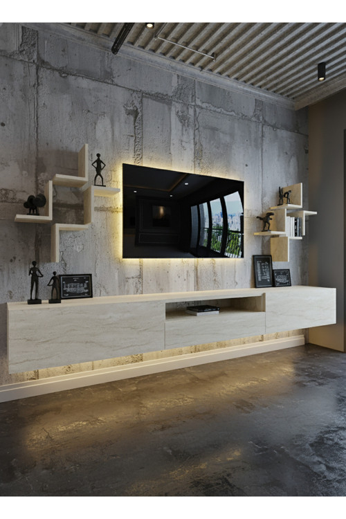 RESİTAL DUVARA MONTE LEDLİ 270 CM TV ÜNİTESİ DUVAR RAFLI - LL6047-8