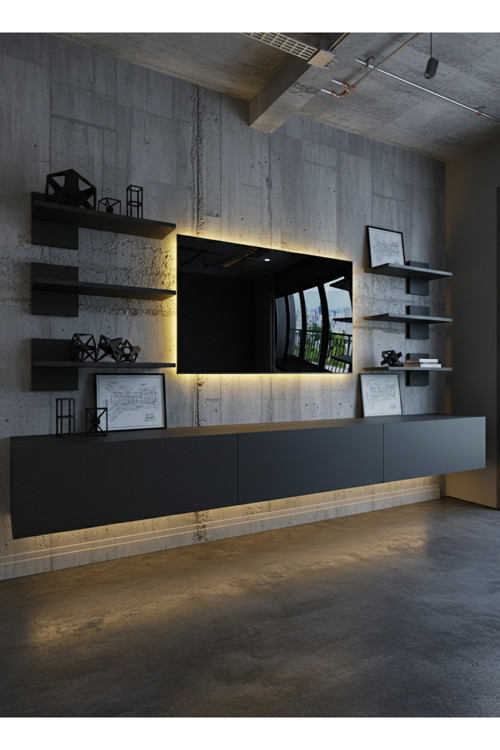 RESİTAL DUVARA MONTE LEDLİ 270 CM TV ÜNİTESİ DUVAR RAFLI - LL6043-4