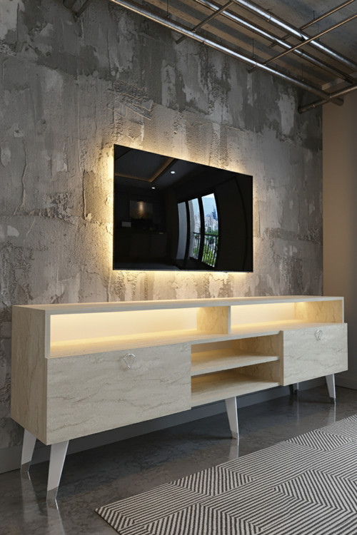 RESİTAL LEDLİ TV SEHPASI - LED IŞIKLI - SİLVER TRAVERTEN - SL9030-8
