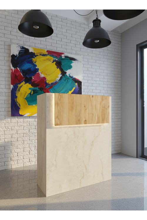 Resital Ledli Karşılama Bankosu G-90 cm Ofis Kasa Resepsiyon Masası BANKO-003-8-6