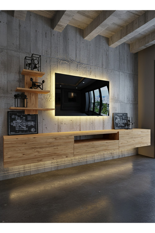 RESİTAL DUVARA MONTE LEDLİ 270 CM TV ÜNİTESİ DUVAR RAFLI - LL6040-6