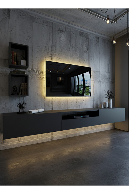 RESİTAL DUVARA MONTE LEDLİ 270 CM TV ÜNİTESİ DUVAR RAFLI - LL6028-4