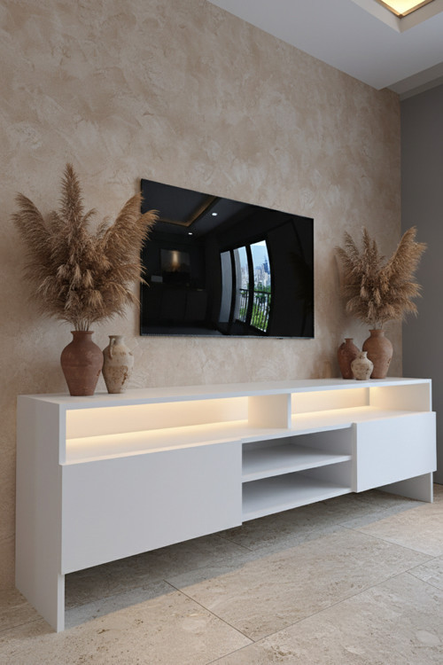 RESİTAL LEDLİ TV SEHPASI - LED IŞIKLI - BEYAZ - W9032-1