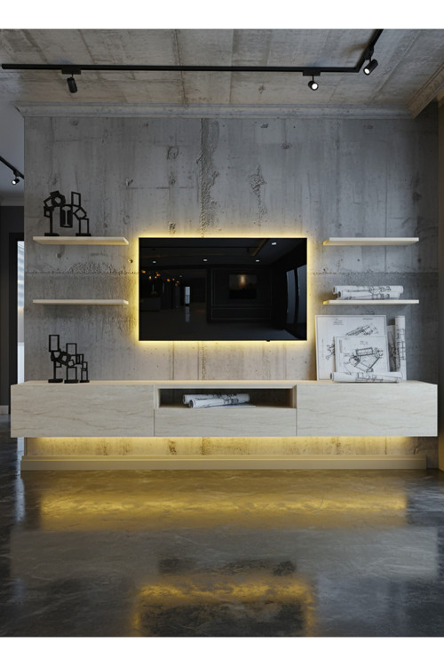RESİTAL DUVARA MONTE LEDLİ 270 CM TV ÜNİTESİ DUVAR RAFLI - LL6034-8