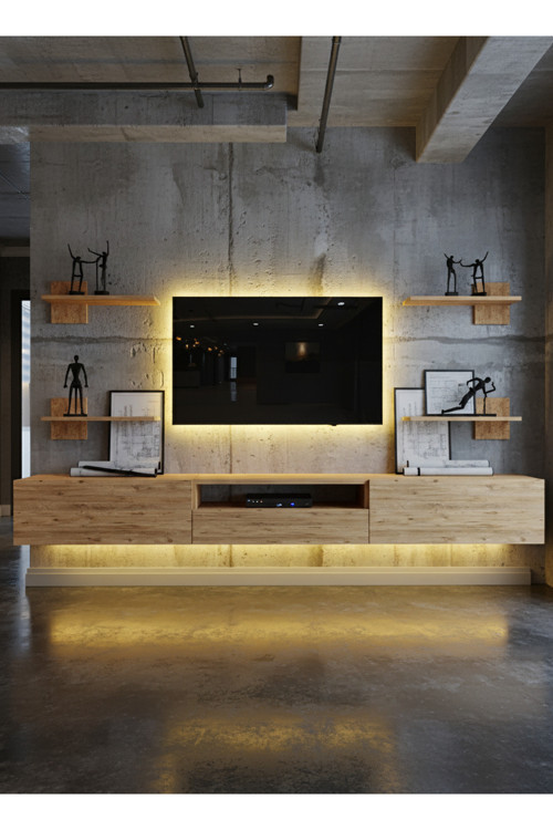RESİTAL DUVARA MONTE LEDLİ 270 CM TV ÜNİTESİ DUVAR RAFLI - LL6042-6